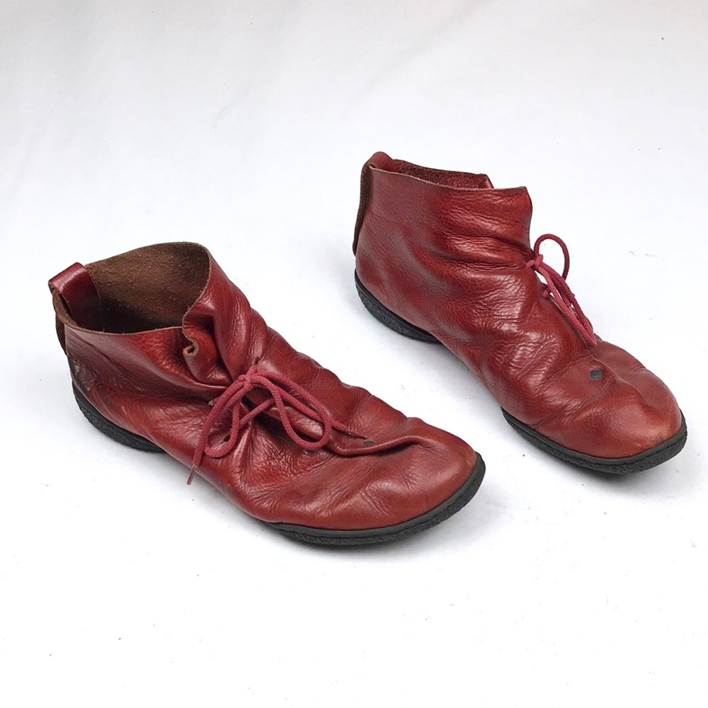 Trippen red leather lace up booties Germany 6.5
